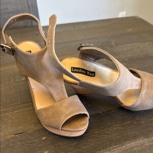 London Rag Women's Taupe Peep Toe Heels
